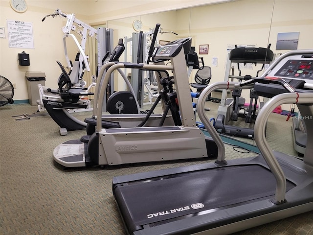 exercise room with carpet floors