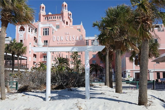 view of snow covered building