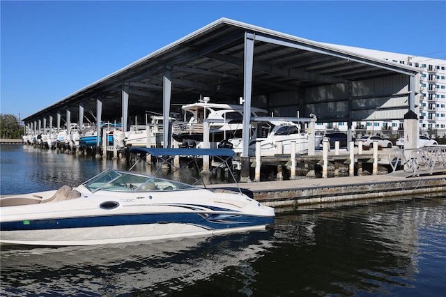 dock area featuring a water view