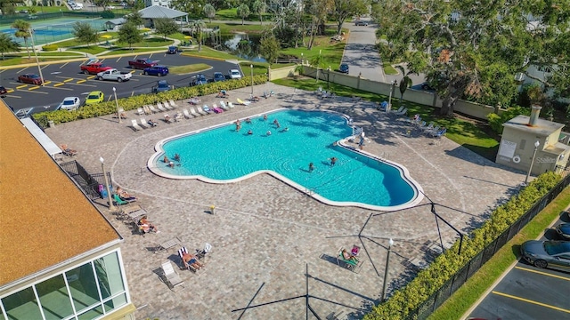 view of swimming pool with a patio