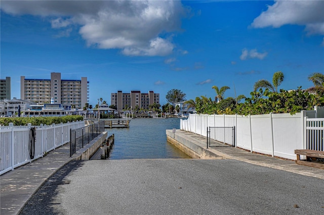 dock area featuring a water view