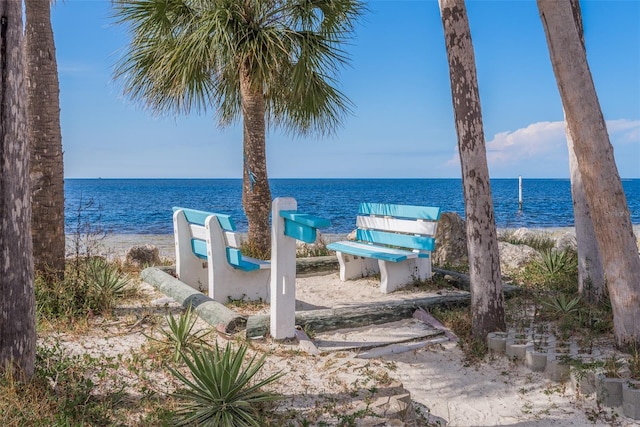 view of water feature with a beach view