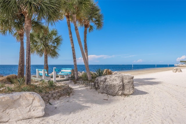 view of water feature with a view of the beach