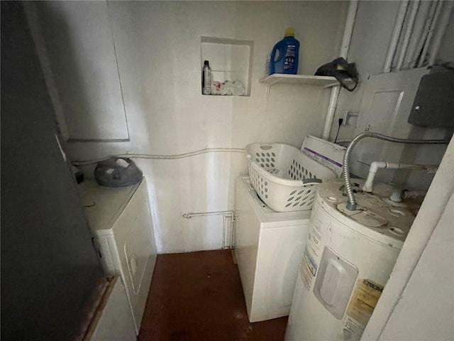 bathroom with washer / dryer and electric water heater