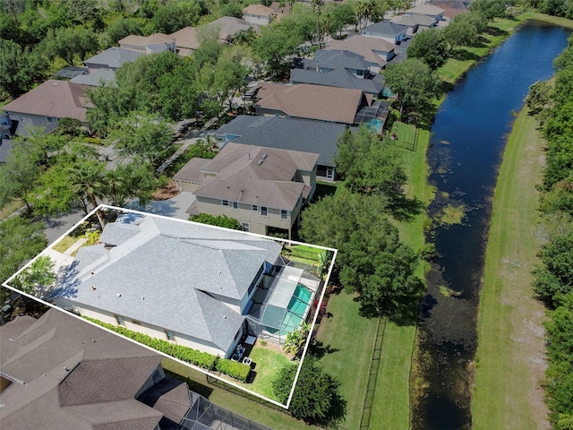 aerial view with a water view