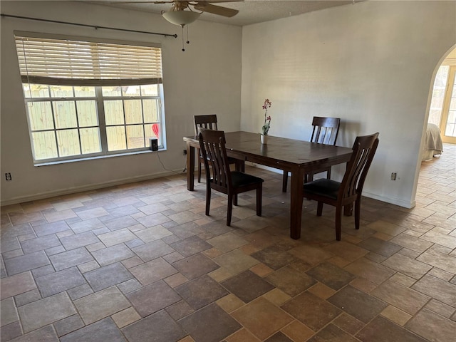 dining space featuring ceiling fan