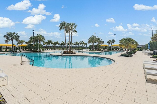 view of swimming pool featuring a patio