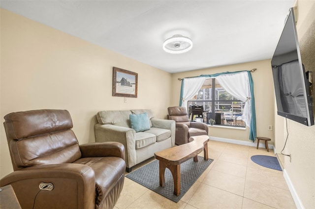 living room with light tile patterned floors