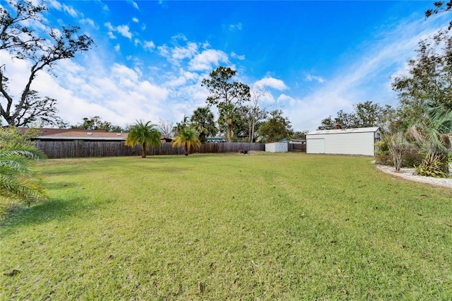 view of yard with a storage shed