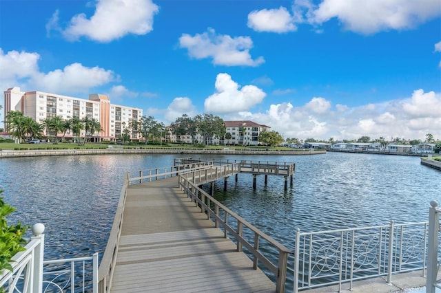 dock area with a water view