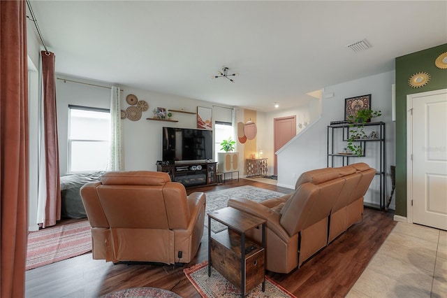 living room with hardwood / wood-style floors