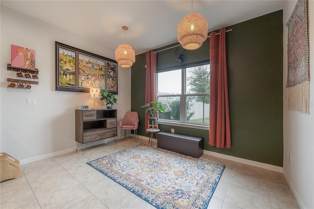 living area featuring light tile patterned flooring