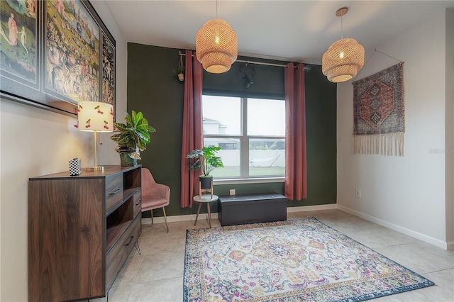 living area featuring light tile patterned floors