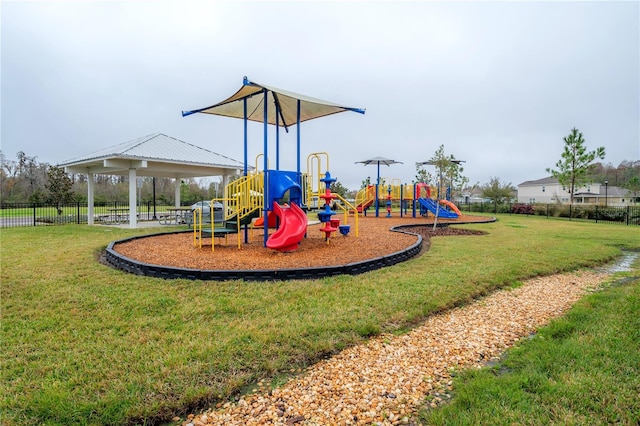 view of playground featuring a gazebo and a yard