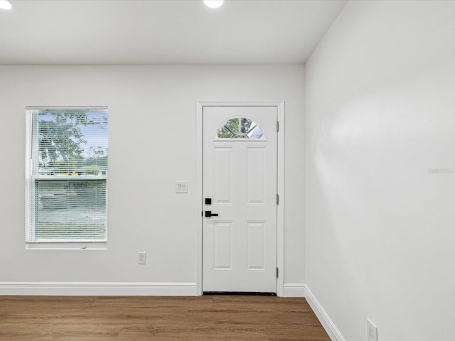 foyer entrance with hardwood / wood-style flooring