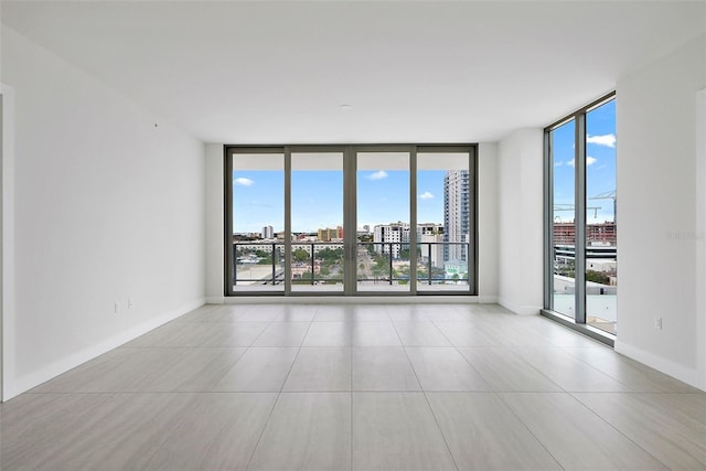 spare room featuring plenty of natural light and a wall of windows