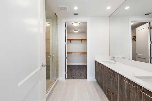 bathroom featuring vanity and walk in shower