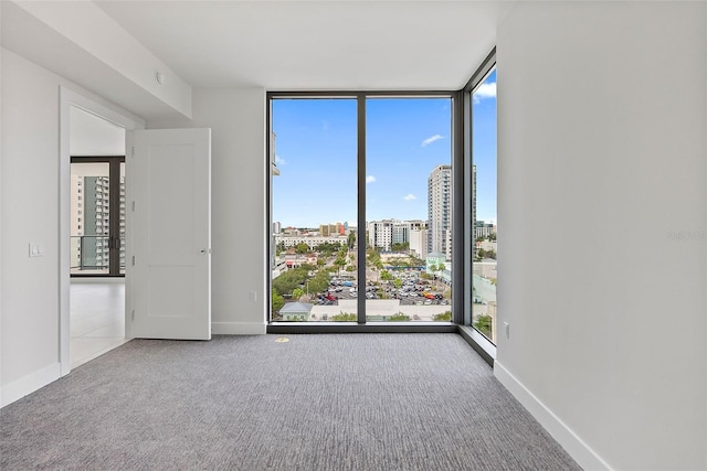 carpeted empty room featuring floor to ceiling windows