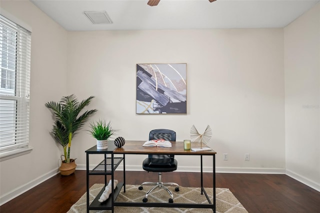 office area with dark hardwood / wood-style flooring