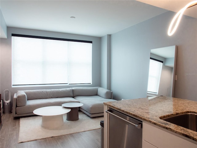 living room with light hardwood / wood-style floors