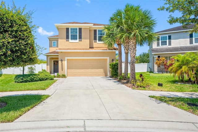 view of front facade featuring a front lawn and a garage