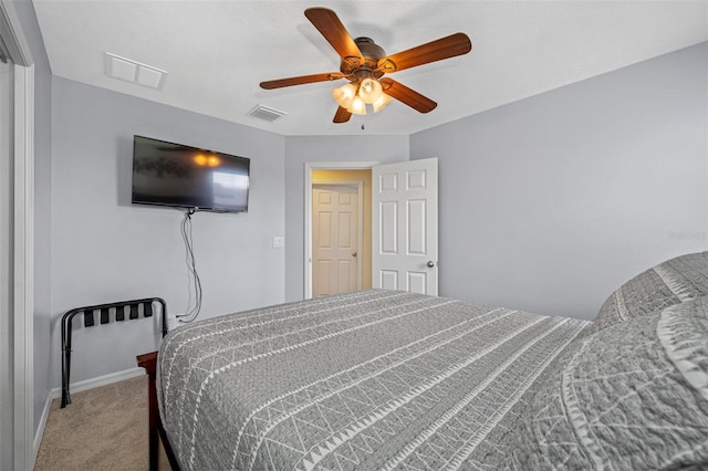 bedroom featuring carpet and ceiling fan