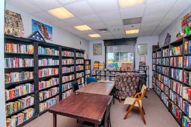 office space featuring carpet and a drop ceiling