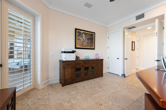 interior space with ornamental molding