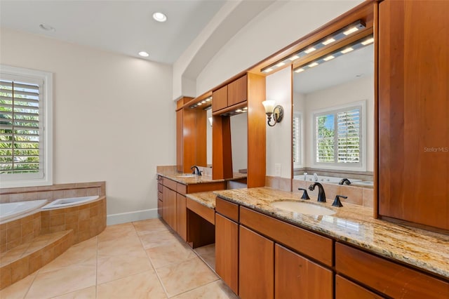 6015 Kipps Colony Dr E, Gulfport, FL 33707 - bathroom with a garden tub, vanity, tile patterned flooring, and recessed lighting