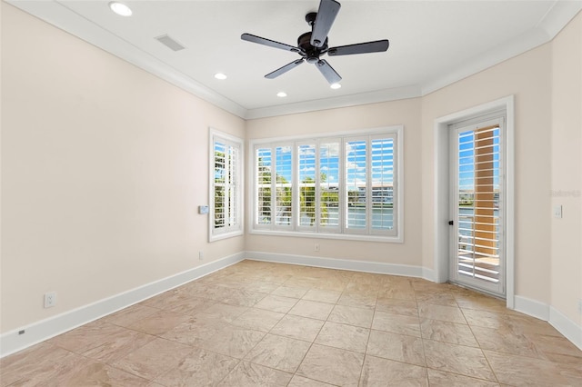 6015 Kipps Colony Dr E, Gulfport, FL 33707 - unfurnished room featuring ornamental molding, ceiling fan, and recessed lighting