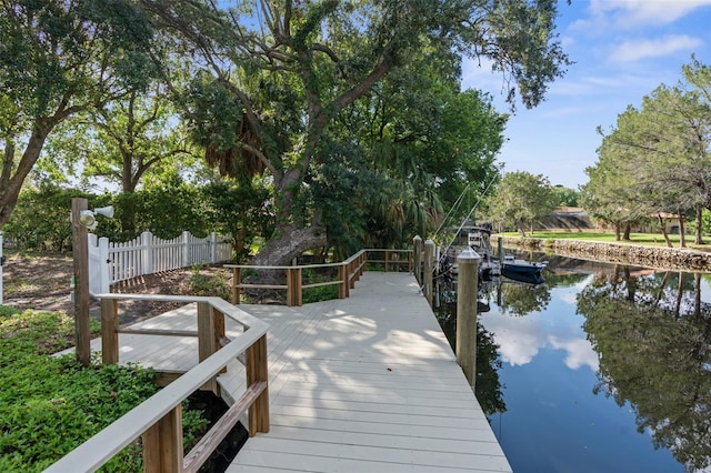 dock area with a water view