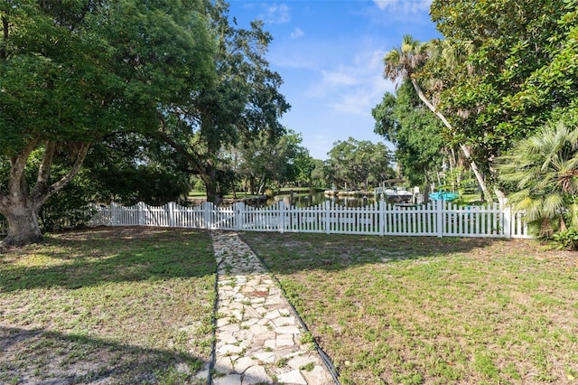 view of yard with a water view