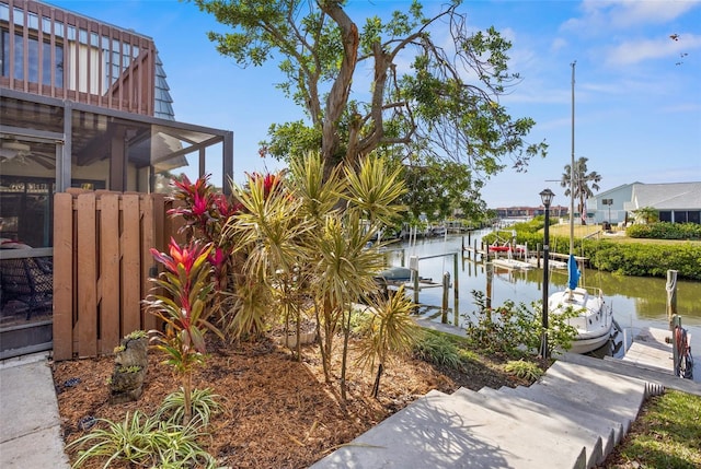 view of dock with a water view