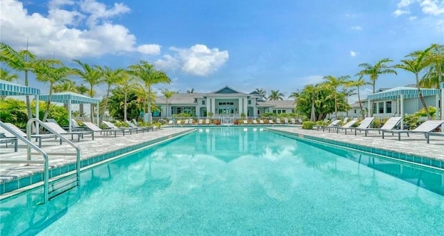 view of swimming pool featuring a patio area