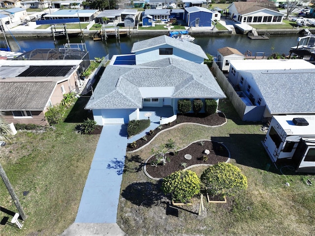 aerial view featuring a water view