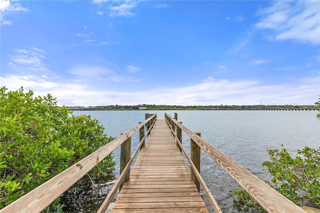 view of dock with a water view