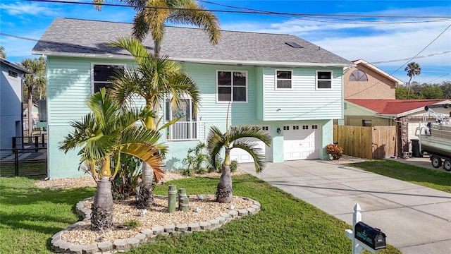 view of front of property with a front yard and a garage