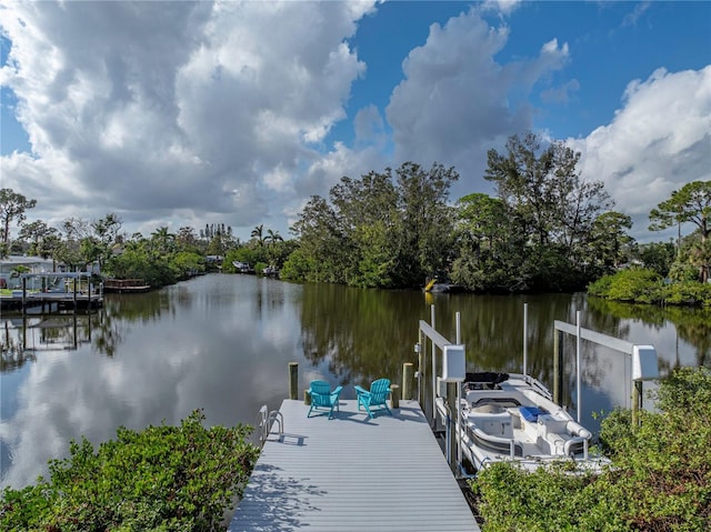 view of dock with a water view