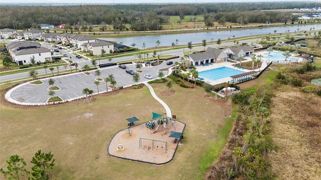 aerial view with a water view