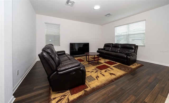 living room featuring dark hardwood / wood-style flooring