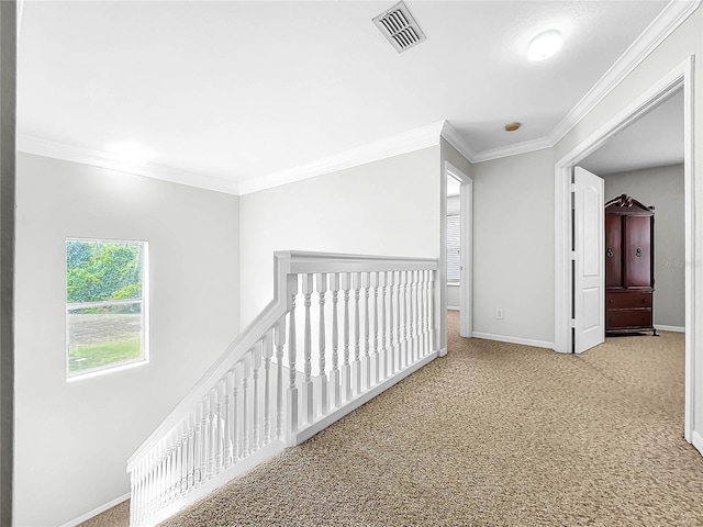 corridor featuring crown molding