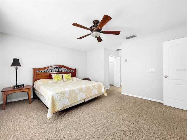 bedroom with carpet flooring and ceiling fan