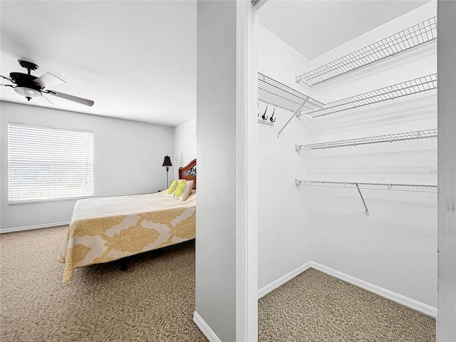 bedroom featuring carpet and ceiling fan