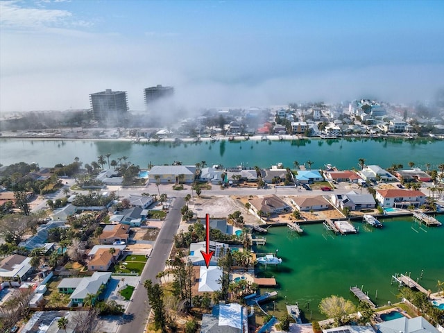 aerial view featuring a water view