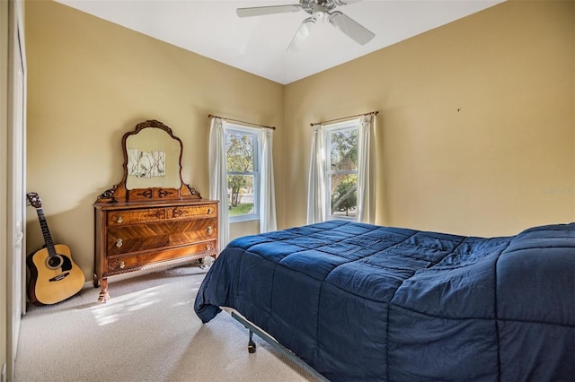 bedroom featuring carpet and ceiling fan