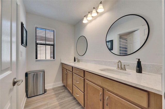 bathroom with vanity and wood-type flooring