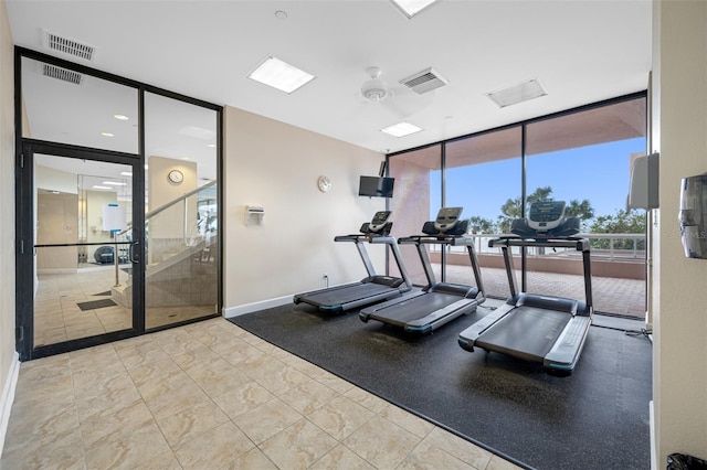 workout area with expansive windows