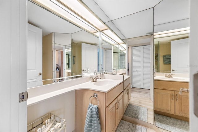 bathroom with vanity and wood-type flooring