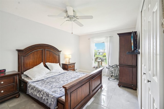 bedroom featuring ceiling fan and a closet