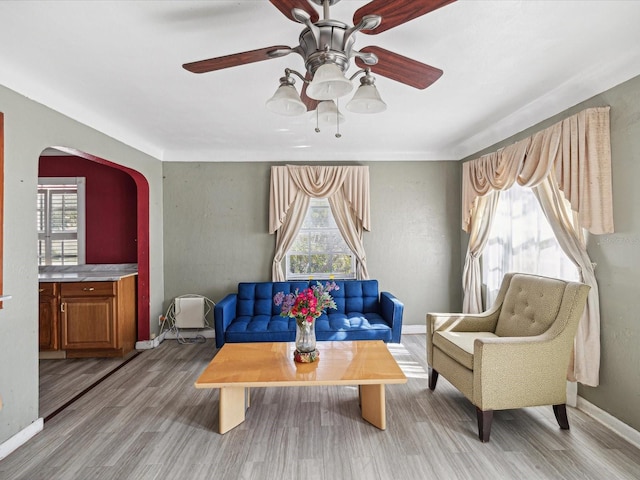 living room with a wealth of natural light and light wood-type flooring